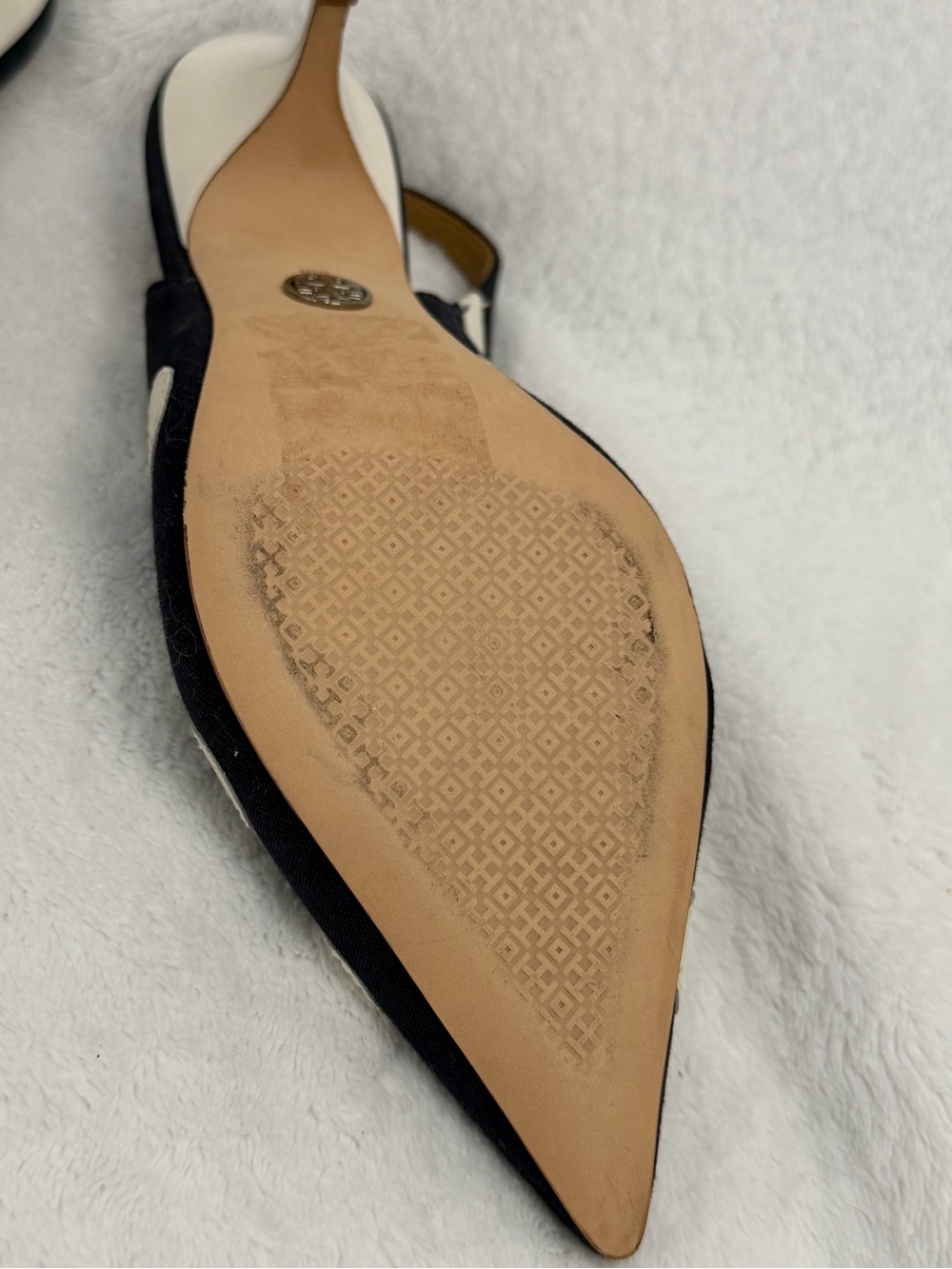 Tory Burch Polka Dot Slingback Heels Size 6M Navy White Pointed Toe Kitten Heel - Picture 16 of 16